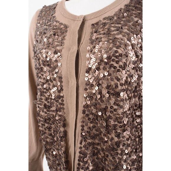 Talbots Womens Brown Sequined Cardigan Sweater 3/4 sleeves Sz US M NWT - Picture 4 of 6